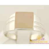 Серебряное мужское кольцо с золотой пластиной 802